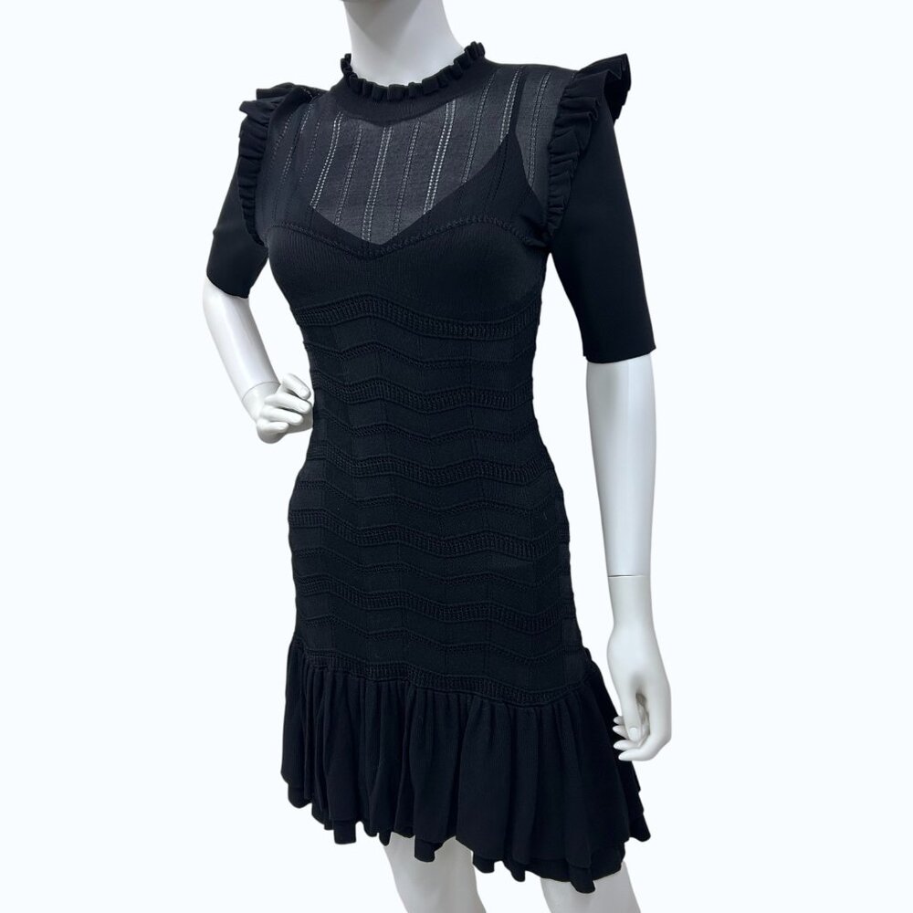 Ted Baker Black Bettyaa Frill-Trim Knitted Dress NWOT